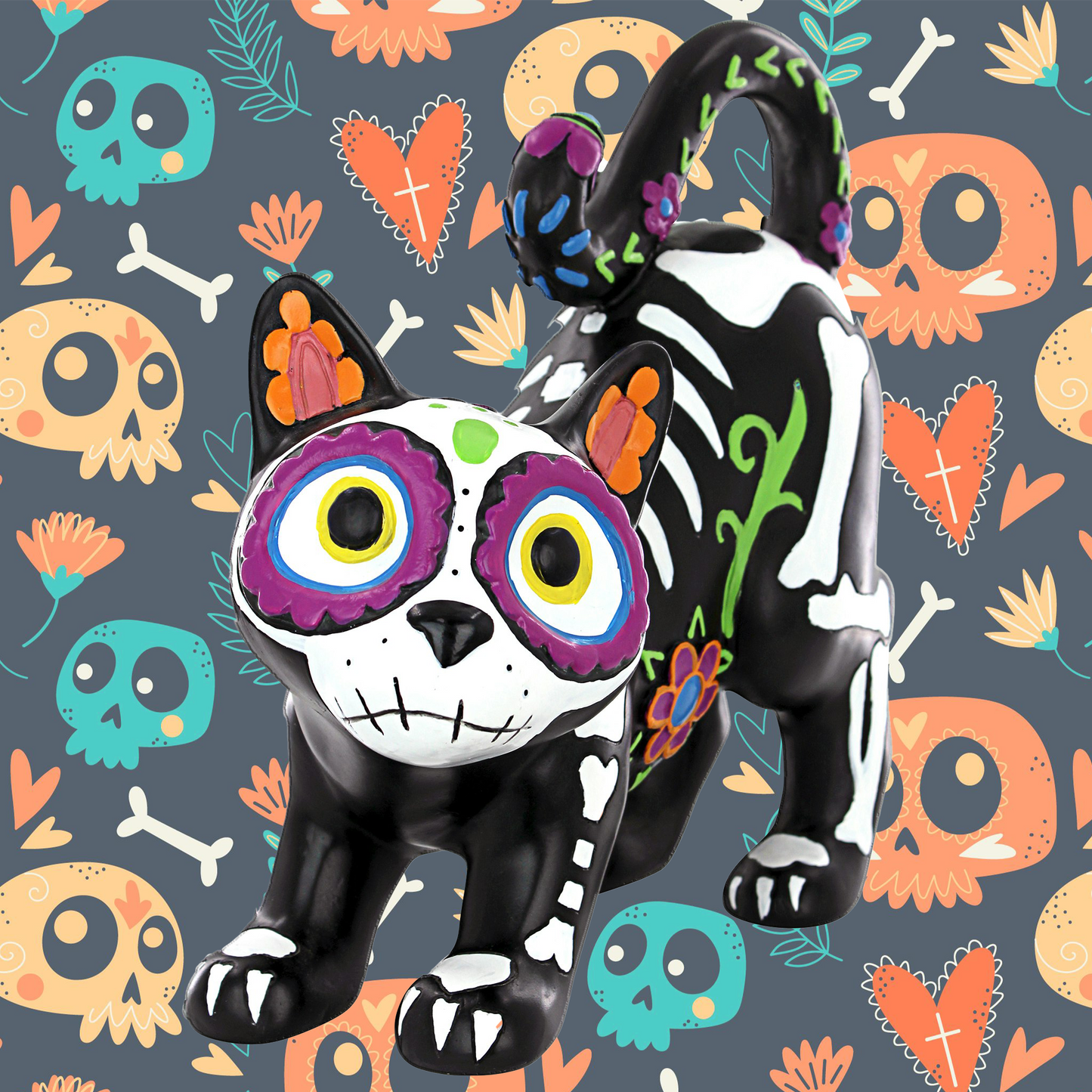 Celebrate  Dia de los Muertos With This Gatto Kitty Skeleton Statute